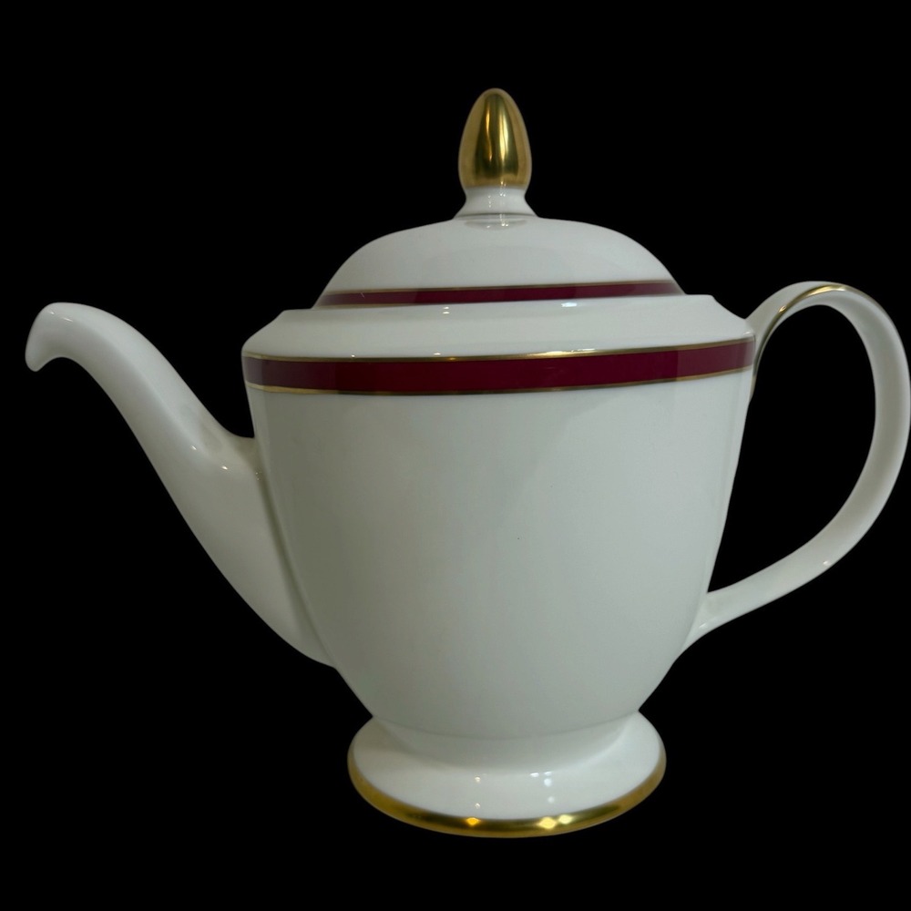 Minton Saturn Teapot Fine Bone China Burgundy Gold Trim England 1983 Vintage